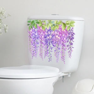 Violet wisteria floral toilet stickers for bathroom wall and tank home decoration