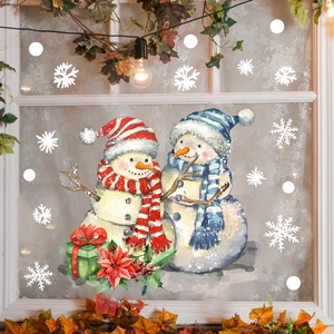 Christmas snowman and snowflake static window stickers for festive home glass decoration