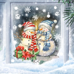 Christmas Window Stickers PVC Static Cling Cartoon Snowmen Snowflakes Reusable Holiday Glass Decors Xmas Party