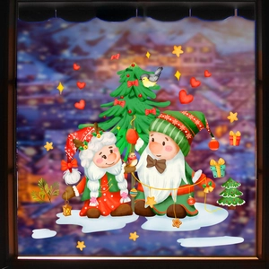 Cartoon Christmas tree and Santa Claus static window stickers for festive home decoration