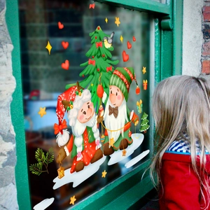Christmas gnomes and tree static window stickers for festive home glass decoration