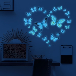 Luminous Blue Butterfly Wall Stickers Glow In The Dark Fluorescent PVC Self Adhesive Decorative DIY Mural For Bedroom Living Room
