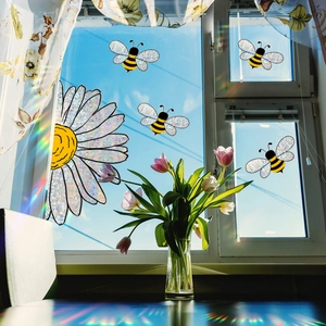 Kit stickers fenêtre prisme arc-en-ciel avec abeilles et marguerites pour effet soleil
