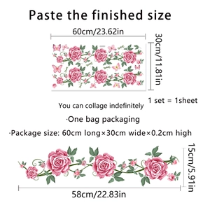 Pink rose vine wall decals with butterflies for living room home wall decoration