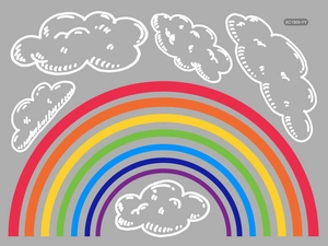 Dettaglio della pellicola per vetri con arcobaleno e nuvole bianche statiche