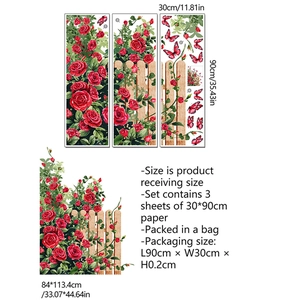 Pegatinas de pared con rosas rojas, valla y mariposas para decoración de salón y dormitorio