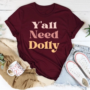 T-shirt Y'all Need Dolly col rond bordeaux, style décontracté à manches courtes