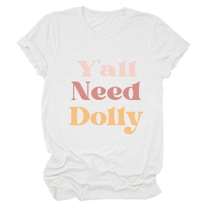 T-shirt en coton blanc avec impression graphique Y'all Need Dolly et manches à revers
