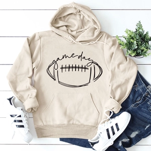 Sweat à Capuche Femme Game Day Football Imprimé Lettres Décontracté Ample à Manches Longues Avec Poche Kangourou
