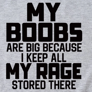 Maglietta grigia in cotone con slogan My Boobs Are Big e testo nero in grassetto
