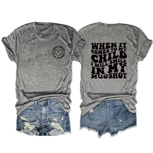 Women's gray cotton T-shirt with heart graphic and distressed blue denim shorts set