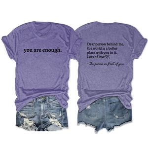 Purple casual t-shirt set with you are enough print and distressed denim shorts