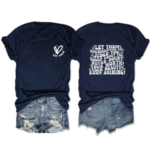 T-shirt en coton bleu marine avec impression recto-verso de textes motivants et de cœurs