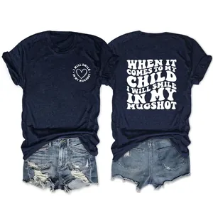 Women's Casual Cotton Blend Short Sleeve T-Shirt With I Will Smile In My Mugshot Slogan Print Round Neck Summer Daily Top