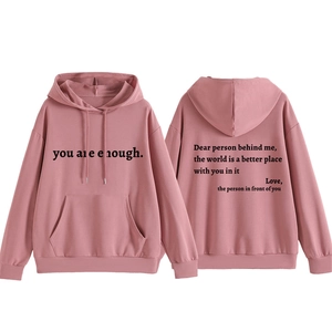 Sweat à capuche rose poudré avec textes inspirants vues de face et de dos