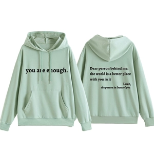 Sweat à capuche vert clair avec imprimé You Are Enough et citation au dos