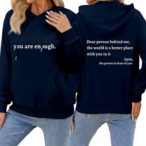 Sweat à Capuche Femme Imprimé Lettres Inspirant Coton Mélangé Oversized Manches Longues Pull Décontracté