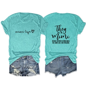 Front and back detail of Mimi Life printed t-shirt with ripped denim shorts set