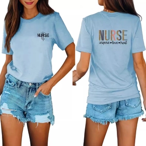 T-shirt bleu clair Nurse Life pour femme avec coupe ample et col rond décontracté