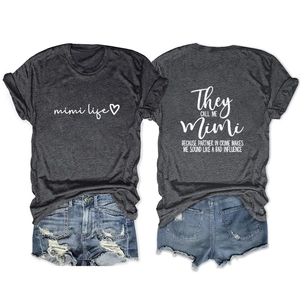 Dark grey mimi life print t-shirt and ripped denim shorts set front and back view