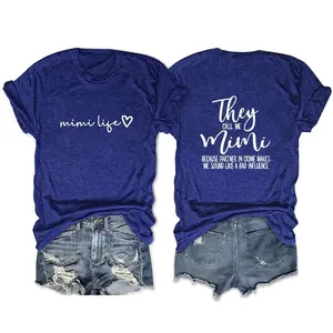 Women T-Shirt Round Neck Short Sleeve Cotton Blend Printed Letter Graphic Loose Casual Summer Tops