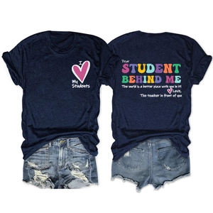 Ensemble t-shirt enseignant bleu marine avec imprimé recto-verso et short en jean