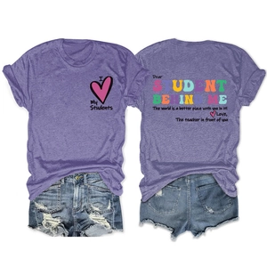 T-shirt violet chiné avec imprimé cœur I Love My Students sur le devant et au dos
