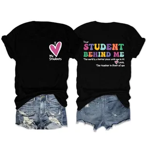 T-Shirt Décontracté en Mélange de Coton pour Femmes I Love My Students Imprimé Lettre Cœur Col Rond Manches Courtes Top Enseignante