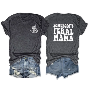 Detail of Charcoal Feral Mama T-shirt with front and back skeleton graphic print