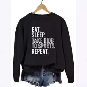 Sweat noir à col rond avec impression blanche Eat Sleep Take Kids to Sports Repeat