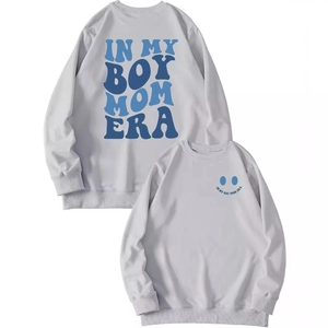 Light gray Boy Mom Era sweatshirt with blue double-sided print in casual style