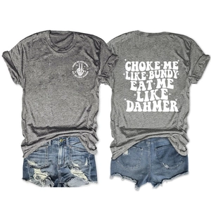 Detailed flat lay of heather grey T-shirt featuring double-sided screen-printed graphic art