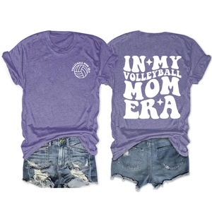 Damen Volleyball Mom Era Baumwollmischung T-Shirt Lässig Rundhals Kurzarm Lockere Passform Bedrucktes Tee Top Streetwear Kleidung