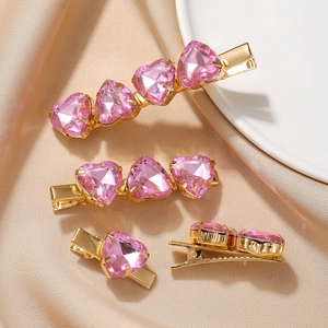Pinza Para El Pelo De Moda Con Corazón De Diamantes De Imitación Rosa Aleación Chapada En Oro Horquilla Dulce Elegante Tocado Para Mujer