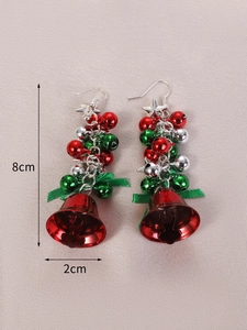 Detailed view of Christmas star and bell tassel earrings with dimensions 8cm by 2cm