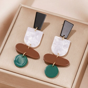 Boucles D'oreilles Pendantes Géométriques Acrylique Motif Marbre Bloc Couleur Femmes Mode Bijoux Rétro Avec Tige En Inox