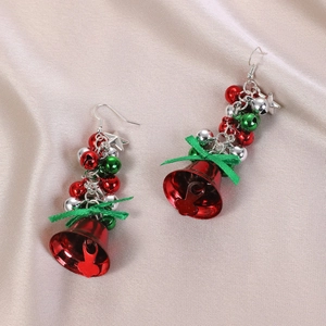 Christmas Dangle Earrings Festive Alloy Metal Bell Green Ribbon Bow Star Charm Red Green Silver Holiday Party Jewelry For Women