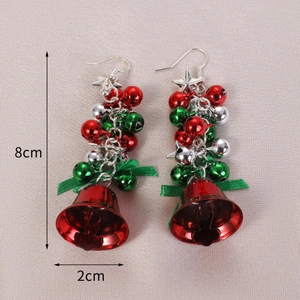 Christmas star and bell dangle earrings with festive green ribbon bows and dimensions