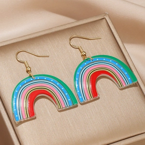 Boucles D'oreilles Pendantes Arc En Ciel Acrylique Résine Rayures Colorées Goutte Crochet Bijoux Mode Pour Femmes Filles