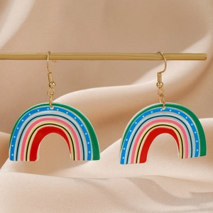 Boucles d'oreilles arc-en-ciel en acrylique avec rayures colorées et crochets dorés