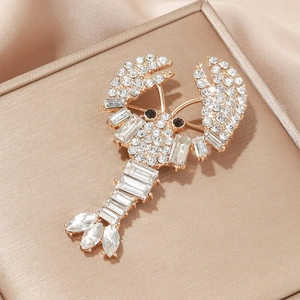 Lobster Brooch Alloy Sparkling White Rhinestone Animal Shape Vintage Fashion Accessories For Women