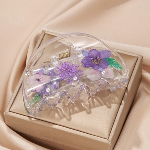 Elegant Transparent Acrylic Hair Claw With Real Dried Flowers Floral Hair Clip For Women Daily Wedding Party Hair Accessories