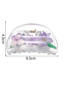 Detailed dimensions of transparent resin hair claw clip with real pressed flowers