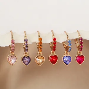 Boucles d'Oreilles Pendantes Cœur en Alliage à la Mode Avec Strass Boucles d'Oreilles Cristal pour Cadeau de Saint Valentin