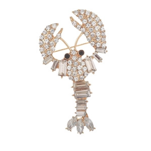 Golden lobster brooch paved with sparkling white crystals for elegant women dresses