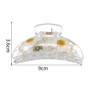 Handmade clear acrylic hair claw clip with real white daisy flowers, 9cm long