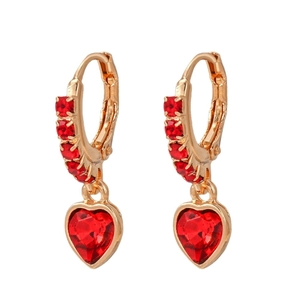 Boucles d'oreilles cœur dorées avec strass rouges, cadeau idéal pour la fête des mères