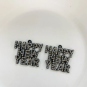 Sparkling rhinestone Happy New Year pendant charms in black alloy for DIY jewelry making
