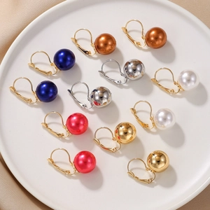 Trendige Kupfer Kugel Leverback Ohrringe Minimalistische Mode Runde Tropfen Schmuck Für Frauen Imitation Künstliche Perle Metallischer Glanz