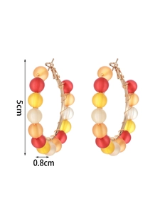 Detailed view of 5cm bohemian C-hoop earrings featuring colorful matte plastic beads